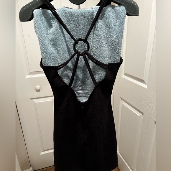 Vintage High-Neck Open-Back Black Dress - Picture 2 of 3